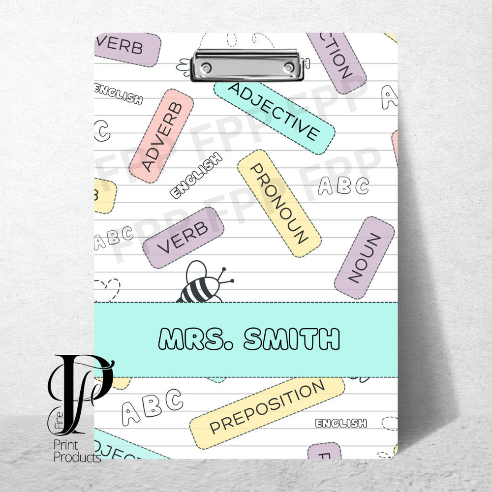 Parts of Speech Clipboard Custom Personalized with your Name